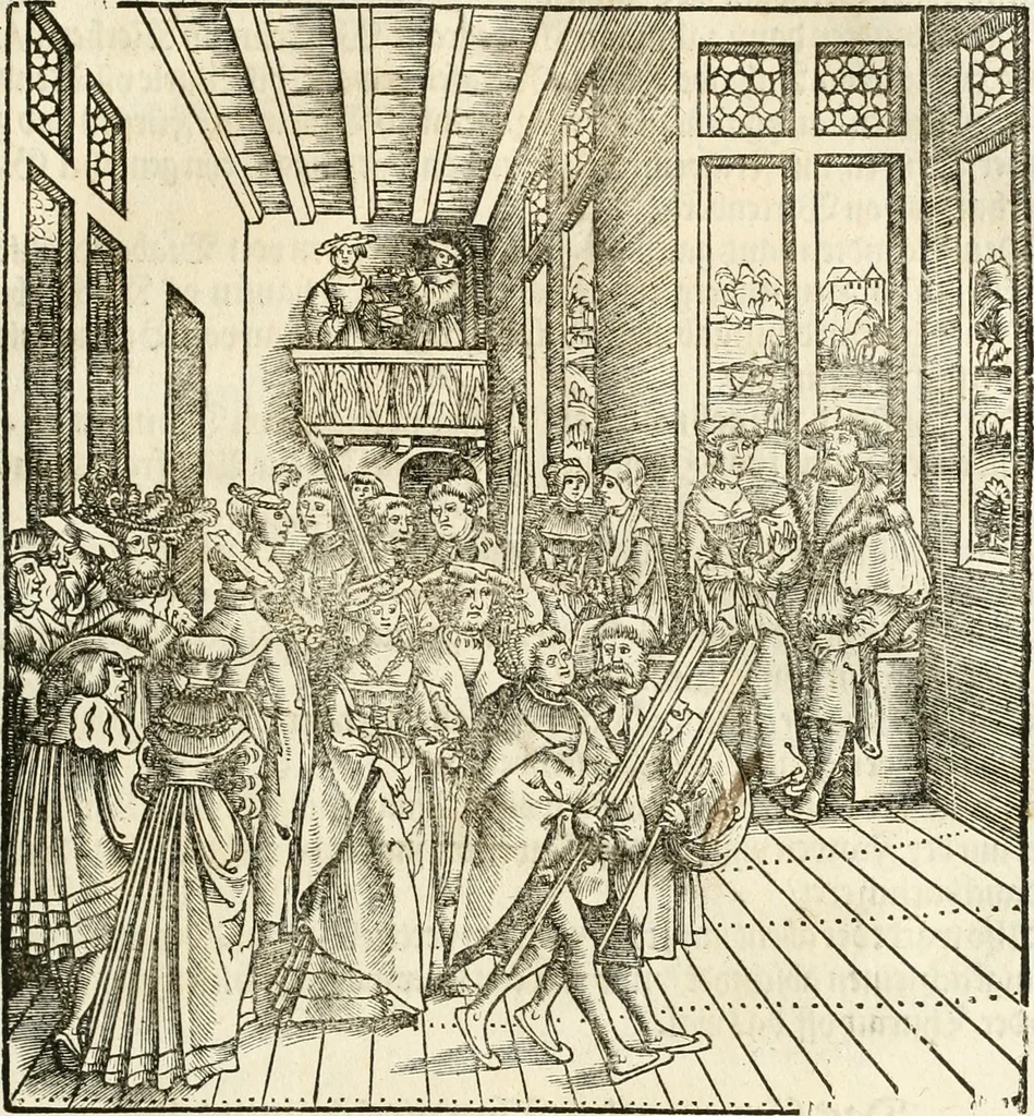 An illustration from Anfang, Vrsprug und Herkomen des Thurniers inn Teutscher Nation : wieuil Thurnier biss vff den letztenn zu Wormbs : auch wie vnnd an welchen Orten die gehalten vñ durch was Fürsten, Grauen, Herrn, Ritter vñ vom Adel, sie iederzeit besucht worden sindt .., 1532, leaf 230