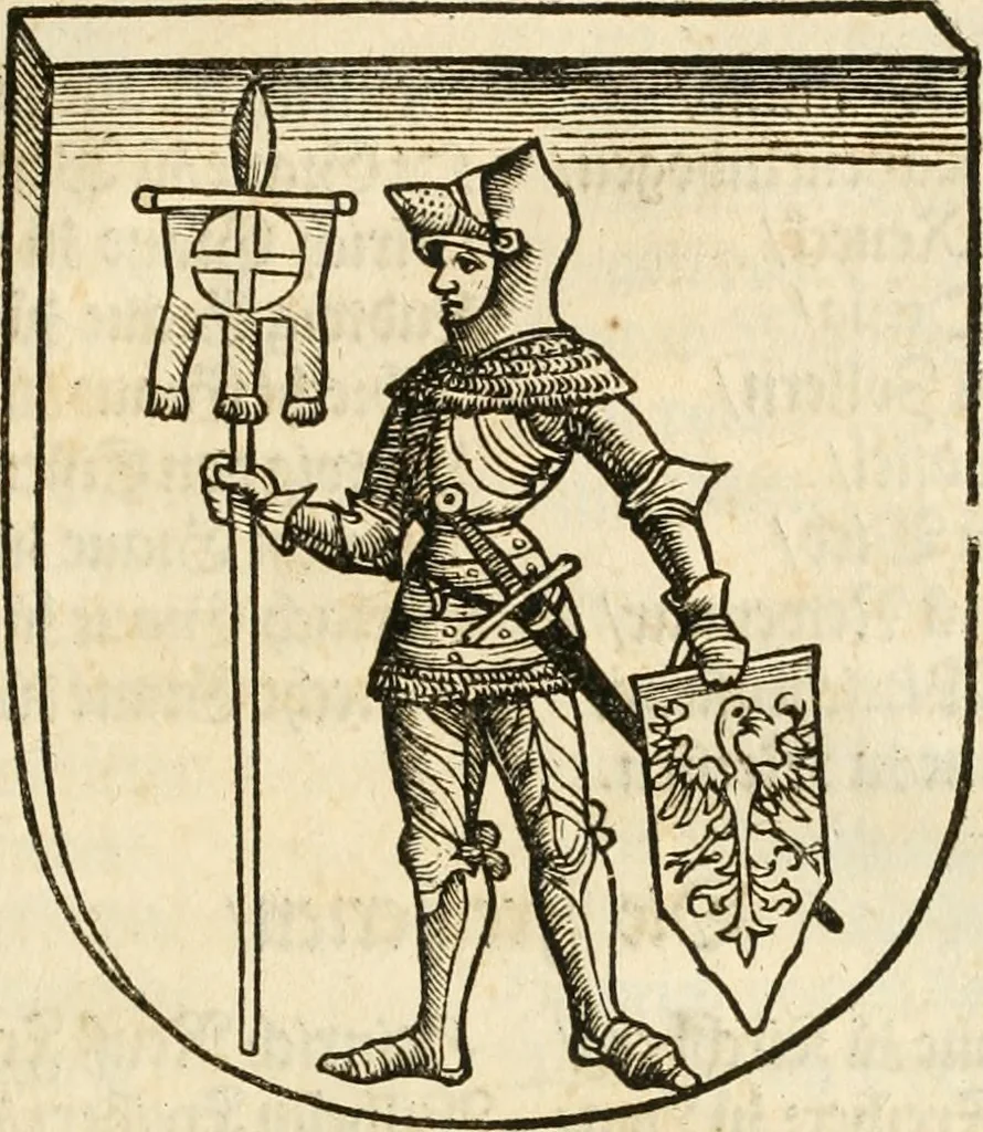 An illustration from Anfang, Vrsprug und Herkomen des Thurniers inn Teutscher Nation : wieuil Thurnier biss vff den letztenn zu Wormbs : auch wie vnnd an welchen Orten die gehalten vñ durch was Fürsten, Grauen, Herrn, Ritter vñ vom Adel, sie iederzeit besucht worden sindt .., 1532, leaf 258