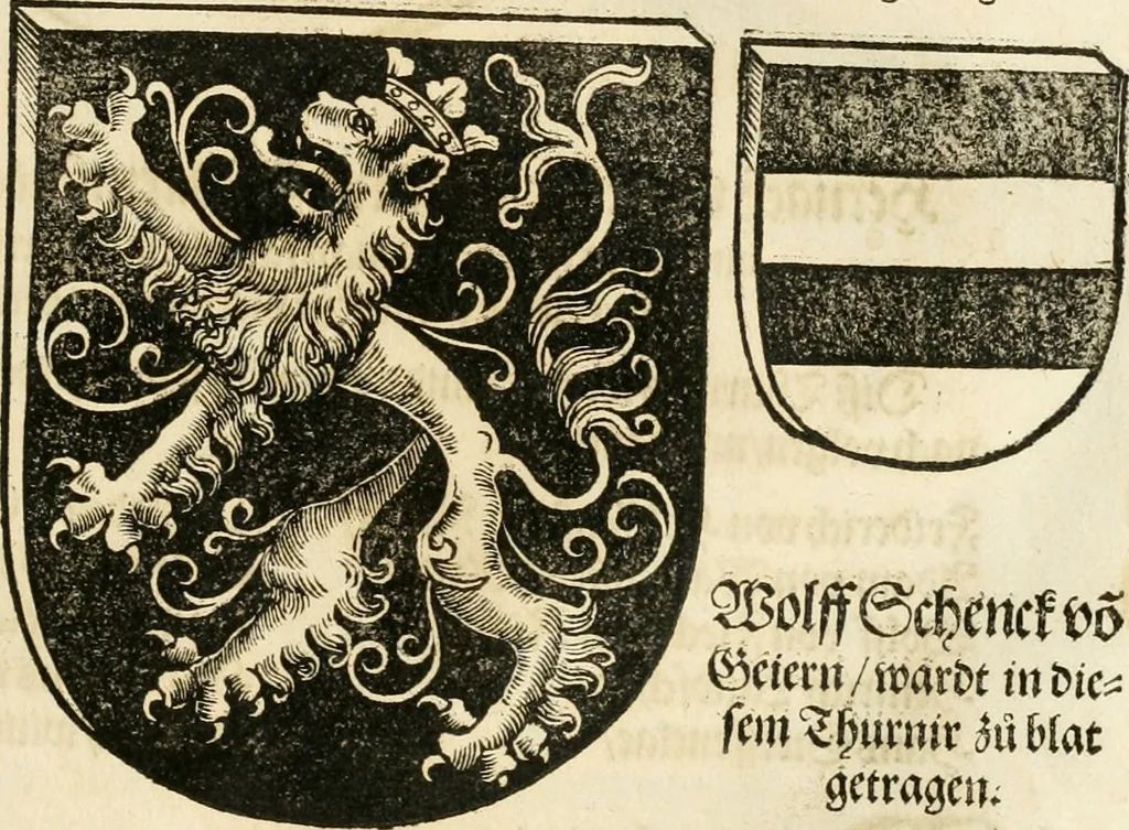 An illustration from Anfang, Vrsprug und Herkomen des Thurniers inn Teutscher Nation : wieuil Thurnier biss vff den letztenn zu Wormbs : auch wie vnnd an welchen Orten die gehalten vñ durch was Fürsten, Grauen, Herrn, Ritter vñ vom Adel, sie iederzeit besucht worden sindt .., 1532, leaf 288