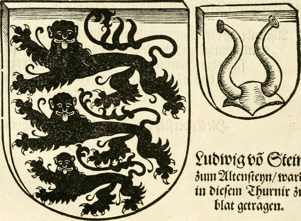 An illustration from Anfang, Vrsprug und Herkomen des Thurniers inn Teutscher Nation : wieuil Thurnier biss vff den letztenn zu Wormbs : auch wie vnnd an welchen Orten die gehalten vñ durch was Fürsten, Grauen, Herrn, Ritter vñ vom Adel, sie iederzeit besucht worden sindt .., 1532, leaf 297