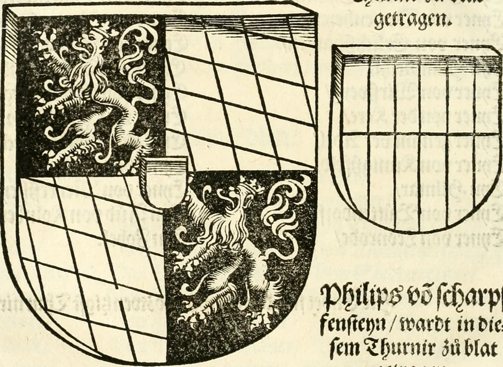 An illustration from Anfang, Vrsprug und Herkomen des Thurniers inn Teutscher Nation : wieuil Thurnier biss vff den letztenn zu Wormbs : auch wie vnnd an welchen Orten die gehalten vñ durch was Fürsten, Grauen, Herrn, Ritter vñ vom Adel, sie iederzeit besucht worden sindt .., 1532, leaf 315