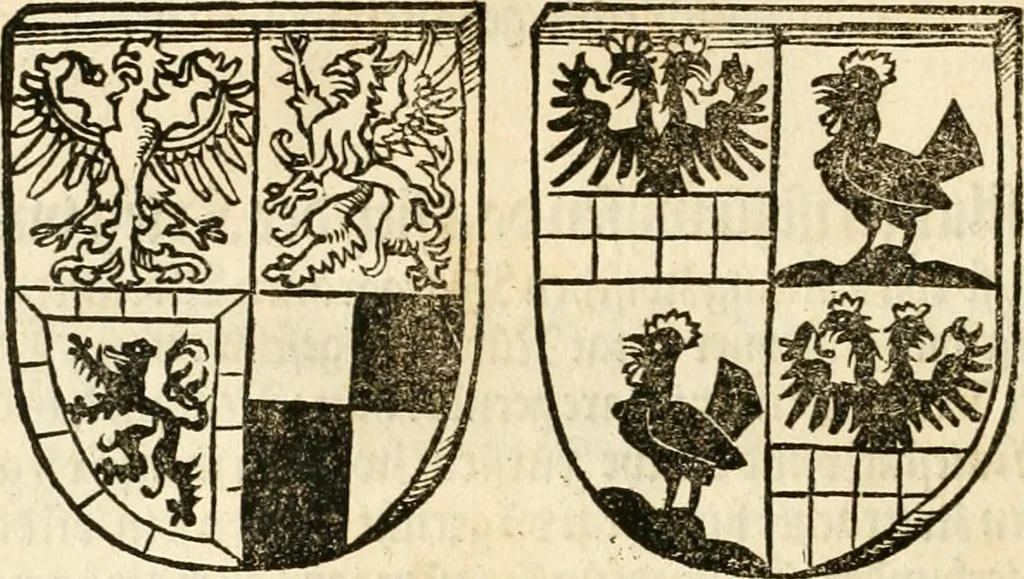 An illustration from Anfang, Vrsprug und Herkomen des Thurniers inn Teutscher Nation : wieuil Thurnier biss vff den letztenn zu Wormbs : auch wie vnnd an welchen Orten die gehalten vñ durch was Fürsten, Grauen, Herrn, Ritter vñ vom Adel, sie iederzeit besucht worden sindt .., 1532, leaf 323