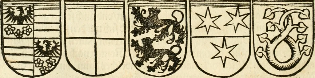 An illustration from Anfang, Vrsprug und Herkomen des Thurniers inn Teutscher Nation : wieuil Thurnier biss vff den letztenn zu Wormbs : auch wie vnnd an welchen Orten die gehalten vñ durch was Fürsten, Grauen, Herrn, Ritter vñ vom Adel, sie iederzeit besucht worden sindt .., 1532, leaf 323