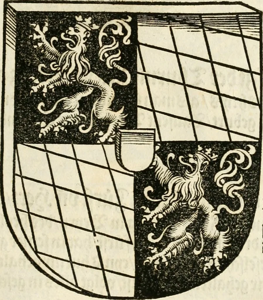 An illustration from Anfang, Vrsprug und Herkomen des Thurniers inn Teutscher Nation : wieuil Thurnier biss vff den letztenn zu Wormbs : auch wie vnnd an welchen Orten die gehalten vñ durch was Fürsten, Grauen, Herrn, Ritter vñ vom Adel, sie iederzeit besucht worden sindt .., 1532, leaf 352