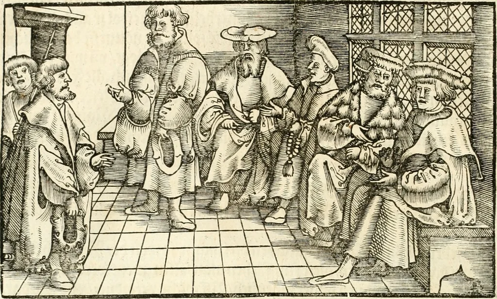 An illustration from Anfang, Vrsprug und Herkomen des Thurniers inn Teutscher Nation : wieuil Thurnier biss vff den letztenn zu Wormbs : auch wie vnnd an welchen Orten die gehalten vñ durch was Fürsten, Grauen, Herrn, Ritter vñ vom Adel, sie iederzeit besucht worden sindt .., 1532, leaf 39
