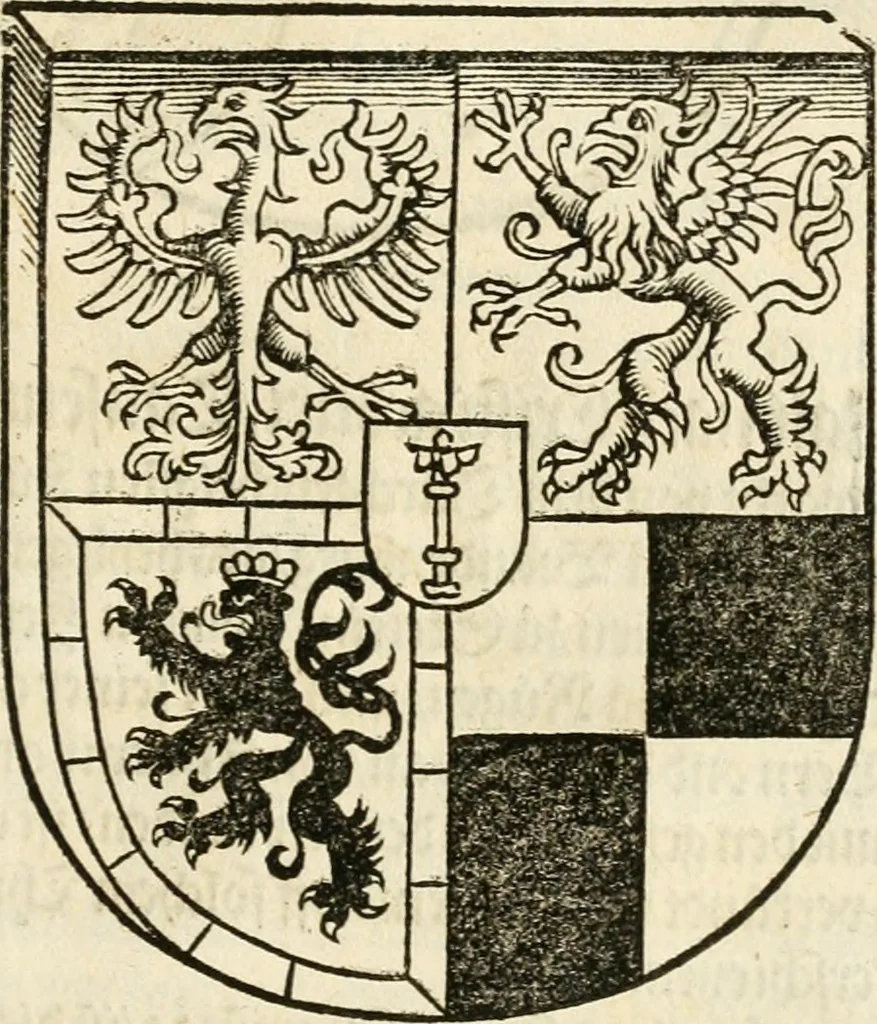 An illustration from Anfang, Vrsprug und Herkomen des Thurniers inn Teutscher Nation : wieuil Thurnier biss vff den letztenn zu Wormbs : auch wie vnnd an welchen Orten die gehalten vñ durch was Fürsten, Grauen, Herrn, Ritter vñ vom Adel, sie iederzeit besucht worden sindt .., 1532, leaf 392