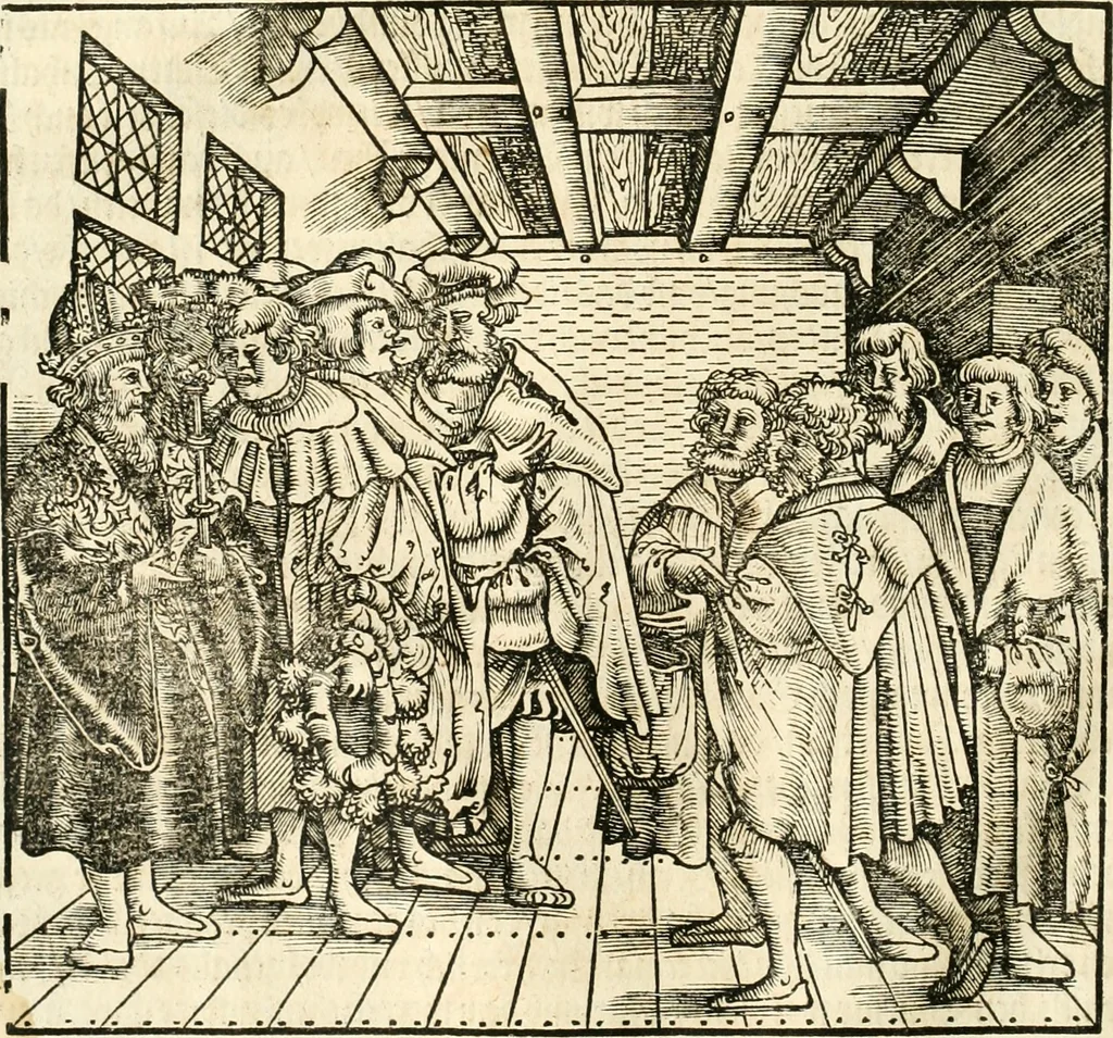 An illustration from Anfang, Vrsprug und Herkomen des Thurniers inn Teutscher Nation : wieuil Thurnier biss vff den letztenn zu Wormbs : auch wie vnnd an welchen Orten die gehalten vñ durch was Fürsten, Grauen, Herrn, Ritter vñ vom Adel, sie iederzeit besucht worden sindt .., 1532, leaf 41