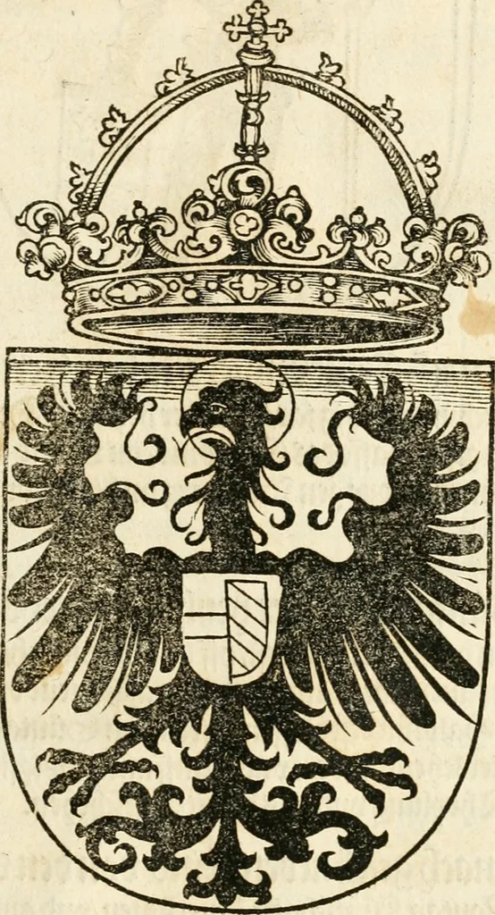 An illustration from Anfang, Vrsprug und Herkomen des Thurniers inn Teutscher Nation : wieuil Thurnier biss vff den letztenn zu Wormbs : auch wie vnnd an welchen Orten die gehalten vñ durch was Fürsten, Grauen, Herrn, Ritter vñ vom Adel, sie iederzeit besucht worden sindt .., 1532, leaf 410