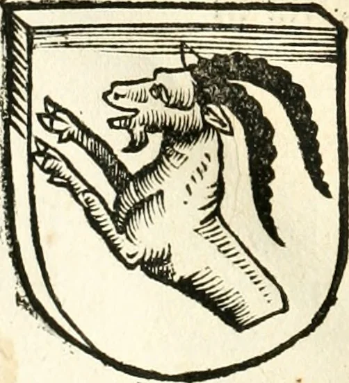 An illustration from Anfang, Vrsprug und Herkomen des Thurniers inn Teutscher Nation : wieuil Thurnier biss vff den letztenn zu Wormbs : auch wie vnnd an welchen Orten die gehalten vñ durch was Fürsten, Grauen, Herrn, Ritter vñ vom Adel, sie iederzeit besucht worden sindt .., 1532, leaf 421