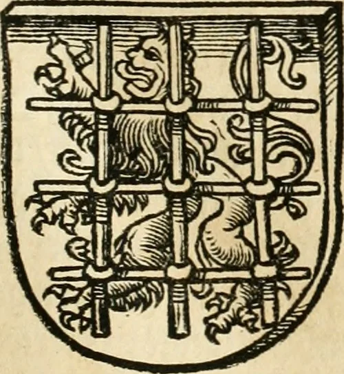 An illustration from Anfang, Vrsprug und Herkomen des Thurniers inn Teutscher Nation : wieuil Thurnier biss vff den letztenn zu Wormbs : auch wie vnnd an welchen Orten die gehalten vñ durch was Fürsten, Grauen, Herrn, Ritter vñ vom Adel, sie iederzeit besucht worden sindt .., 1532, leaf 56