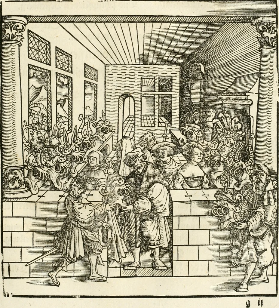 An illustration from Anfang, Vrsprug und Herkomen des Thurniers inn Teutscher Nation : wieuil Thurnier biss vff den letztenn zu Wormbs : auch wie vnnd an welchen Orten die gehalten vñ durch was Fürsten, Grauen, Herrn, Ritter vñ vom Adel, sie iederzeit besucht worden sindt .., 1532, leaf 82