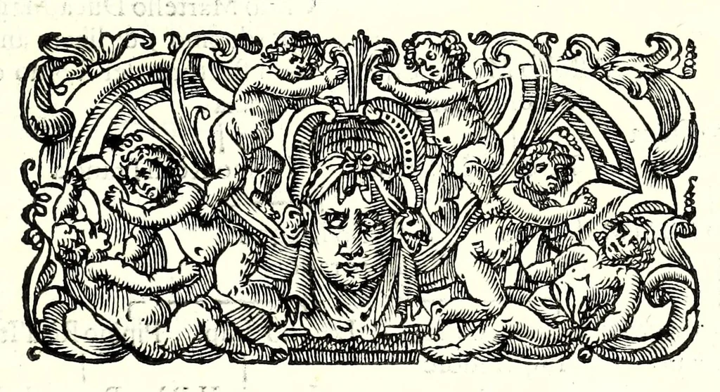 An illustration from Anfiteatro romano : nel quale con le memorie de' grandi si rappilogano in parte l'origine & le grandezze de' primi potentati di Europa, et descriuendosi i principij & l'instituto di tutti gli ordini antichi e nuoui della cavalleria di collana, si rappresenta la nobiltà delle famiglie antiche e nuoue della regia città di Milano : parte prima, 1648, leaf 331