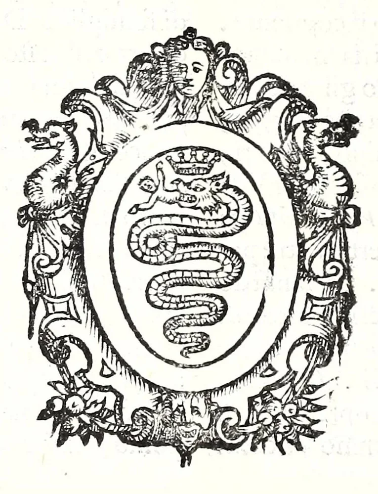 An illustration from Anfiteatro romano : nel quale con le memorie de' grandi si rappilogano in parte l'origine & le grandezze de' primi potentati di Europa, et descriuendosi i principij & l'instituto di tutti gli ordini antichi e nuoui della cavalleria di collana, si rappresenta la nobiltà delle famiglie antiche e nuoue della regia città di Milano : parte prima, 1648, leaf 340