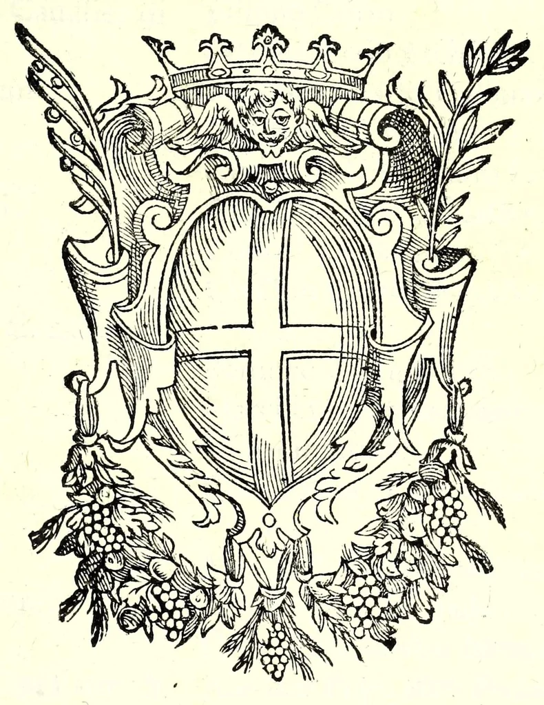 An illustration from Anfiteatro romano : nel quale con le memorie de' grandi si rappilogano in parte l'origine & le grandezze de' primi potentati di Europa, et descriuendosi i principij & l'instituto di tutti gli ordini antichi e nuoui della cavalleria di collana, si rappresenta la nobiltà delle famiglie antiche e nuoue della regia città di Milano : parte prima, 1648, leaf 5