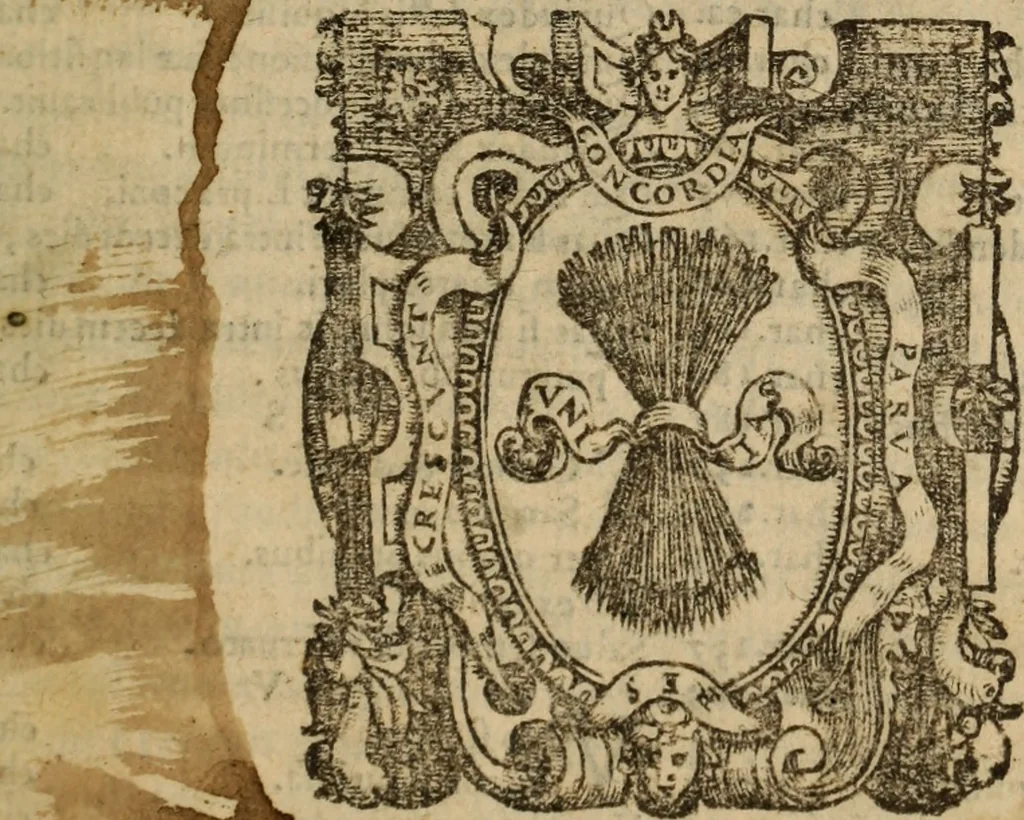 An illustration from Angeli Aretini De maleficiis tractatus : de inquirendis animaduertendisq[ue] criminibus, opus nedum vtile, sed necessarium omnibus, maxime ijs, qui ad prouincias regendas constituti sunt ; cui tractatus Alberti de Gandino, nec non Bonifacii de Vitellinis, vnà cum apostillis Augustini de Arimino, & Hieronymi Chuchalon, veluti apendices subiecimus ... cum eiusdem Angeli vita, 1573, leaf 4