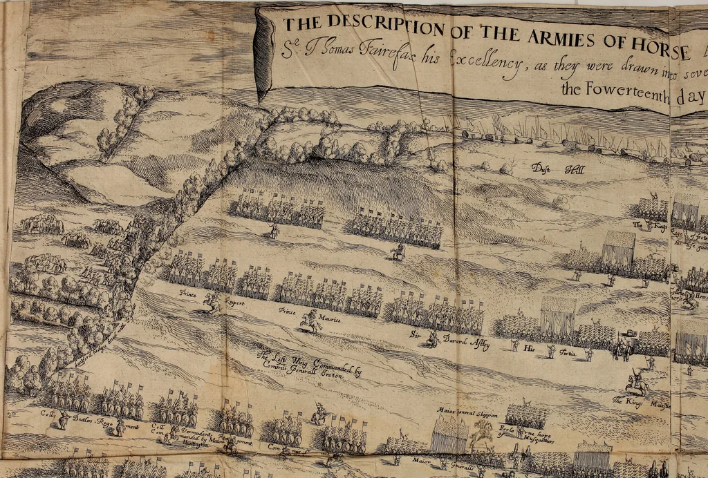 An illustration from Anglia rediviva; = Englands recovery: being the history of the motions, actions, and successes of the army under the immediate conduct of His Excellency Sr. Thomas Fairfax, Kt. Captain-General of all the Parliaments forces in England., 1647, leaf 65
