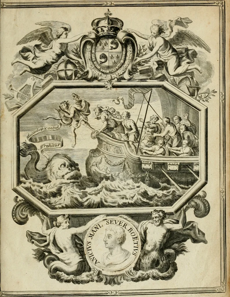 An illustration from Anicii Manlii Severini Boëtii ... Consolationis philosophiæ libros quinque, 1680, leaf 6