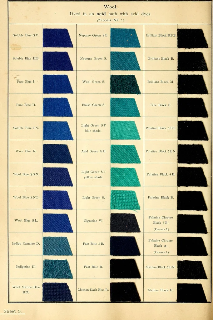 An illustration from The aniline colours of the Badische Anilin- & Soda-Fabrik, Ludwigshafen on Rhine and their application on wool, cotton, silk and other textile fibres, 1901, leaf 153