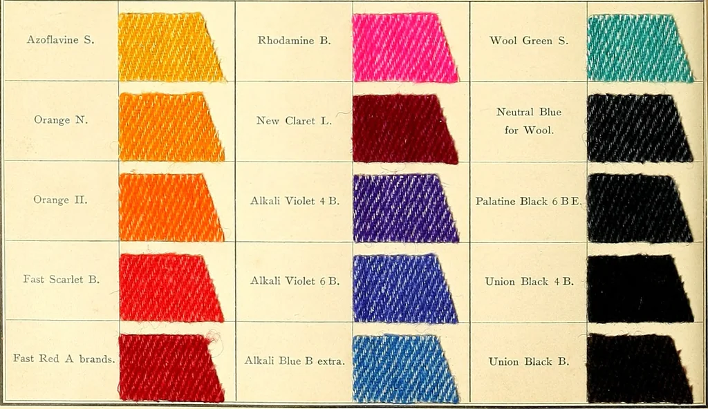 An illustration from The aniline colours of the Badische Anilin- & Soda-Fabrik, Ludwigshafen on Rhine and their application on wool, cotton, silk and other textile fibres, 1901, leaf 341