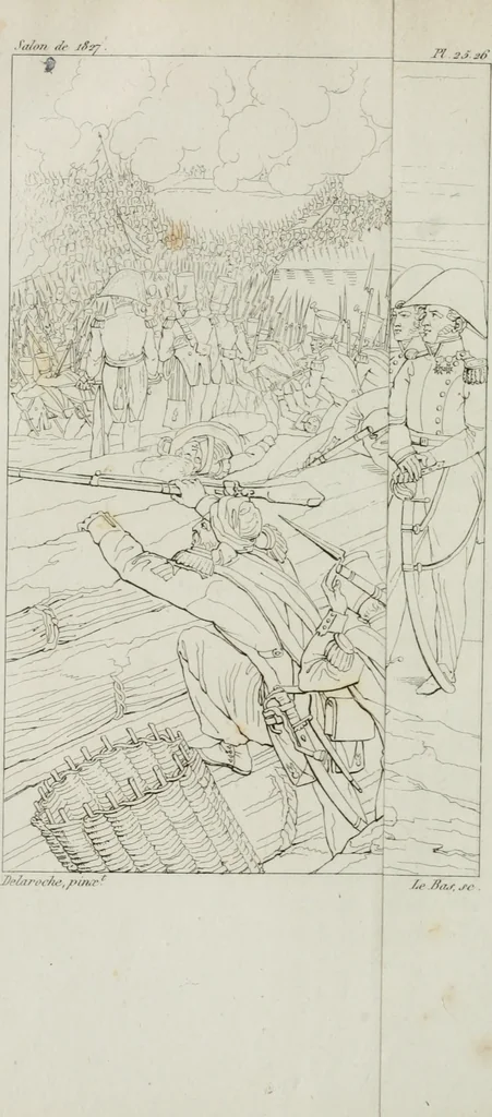 An illustration from Annales de l'école française des beaux-arts : recueil de gravures au trait ... avec des notices historiques et critiques, des considérations sur l'état et les progrès des arts, la biographie des artistes dont la France déplore chaque année la perte, etc., etc., 1827, leaf 119
