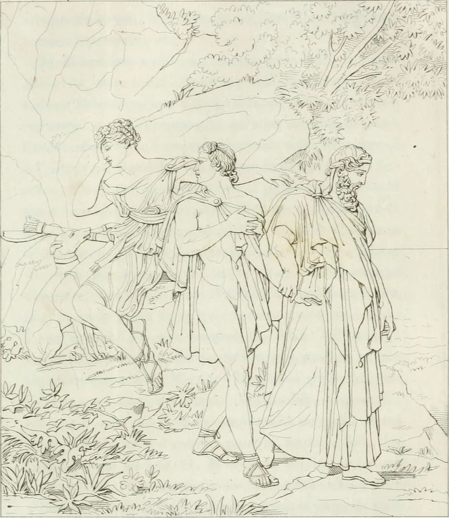 An illustration from Annales de l'école française des beaux-arts : recueil de gravures au trait ... avec des notices historiques et critiques, des considérations sur l'état et les progrès des arts, la biographie des artistes dont la France déplore chaque année la perte, etc., etc., 1827, leaf 126