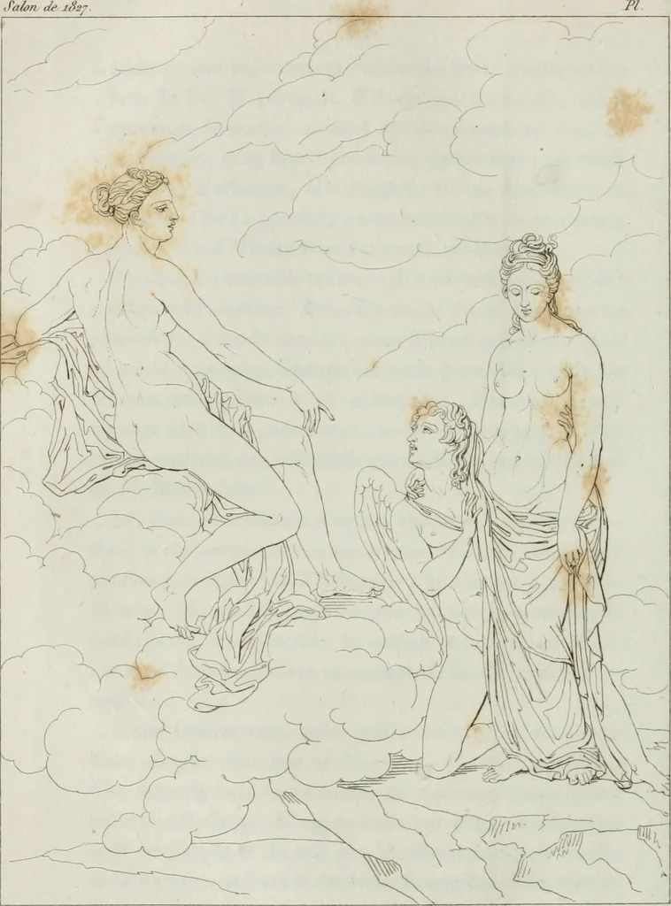 An illustration from Annales de l'école française des beaux-arts : recueil de gravures au trait ... avec des notices historiques et critiques, des considérations sur l'état et les progrès des arts, la biographie des artistes dont la France déplore chaque année la perte, etc., etc., 1827, leaf 131