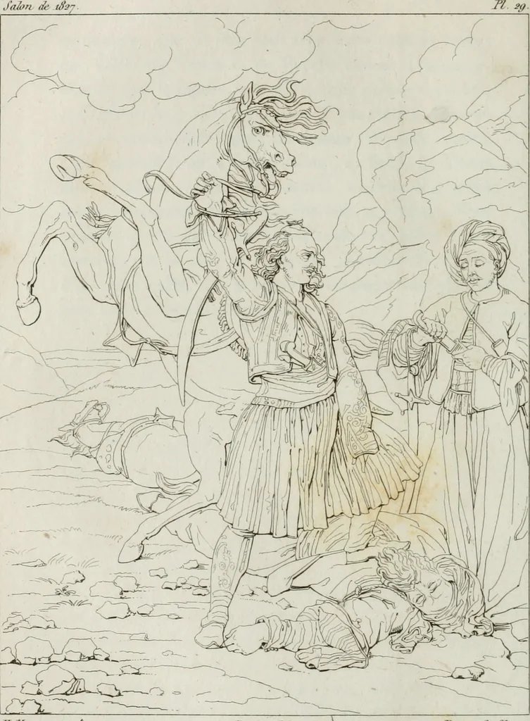 An illustration from Annales de l'école française des beaux-arts : recueil de gravures au trait ... avec des notices historiques et critiques, des considérations sur l'état et les progrès des arts, la biographie des artistes dont la France déplore chaque année la perte, etc., etc., 1827, leaf 135