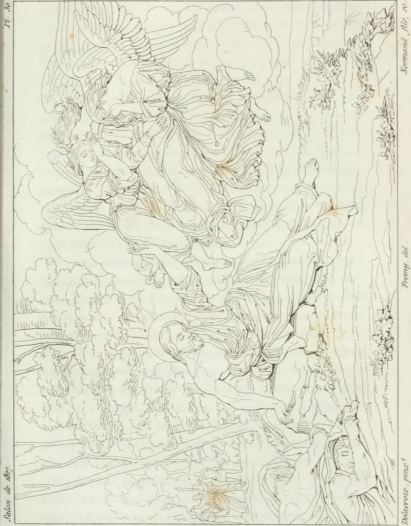 An illustration from Annales de l'école française des beaux-arts : recueil de gravures au trait ... avec des notices historiques et critiques, des considérations sur l'état et les progrès des arts, la biographie des artistes dont la France déplore chaque année la perte, etc., etc., 1827, leaf 140