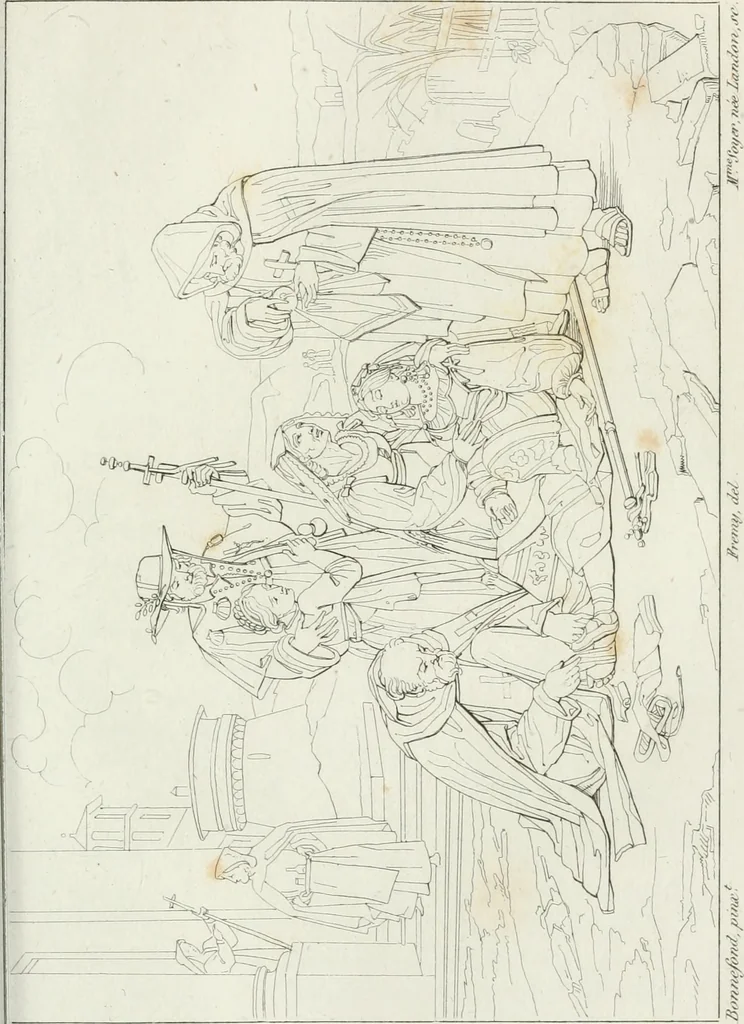 An illustration from Annales de l'école française des beaux-arts : recueil de gravures au trait ... avec des notices historiques et critiques, des considérations sur l'état et les progrès des arts, la biographie des artistes dont la France déplore chaque année la perte, etc., etc., 1827, leaf 158