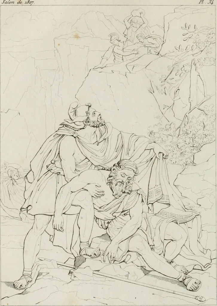 An illustration from Annales de l'école française des beaux-arts : recueil de gravures au trait ... avec des notices historiques et critiques, des considérations sur l'état et les progrès des arts, la biographie des artistes dont la France déplore chaque année la perte, etc., etc., 1827, leaf 161