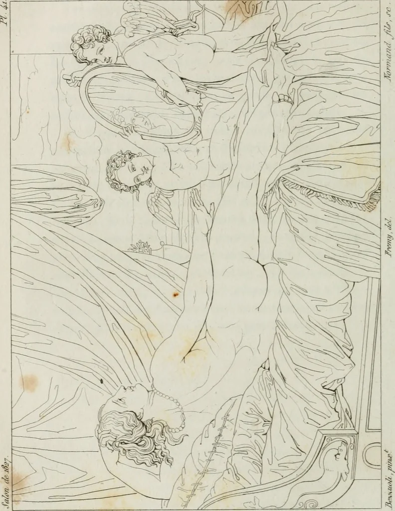 An illustration from Annales de l'école française des beaux-arts : recueil de gravures au trait ... avec des notices historiques et critiques, des considérations sur l'état et les progrès des arts, la biographie des artistes dont la France déplore chaque année la perte, etc., etc., 1827, leaf 189