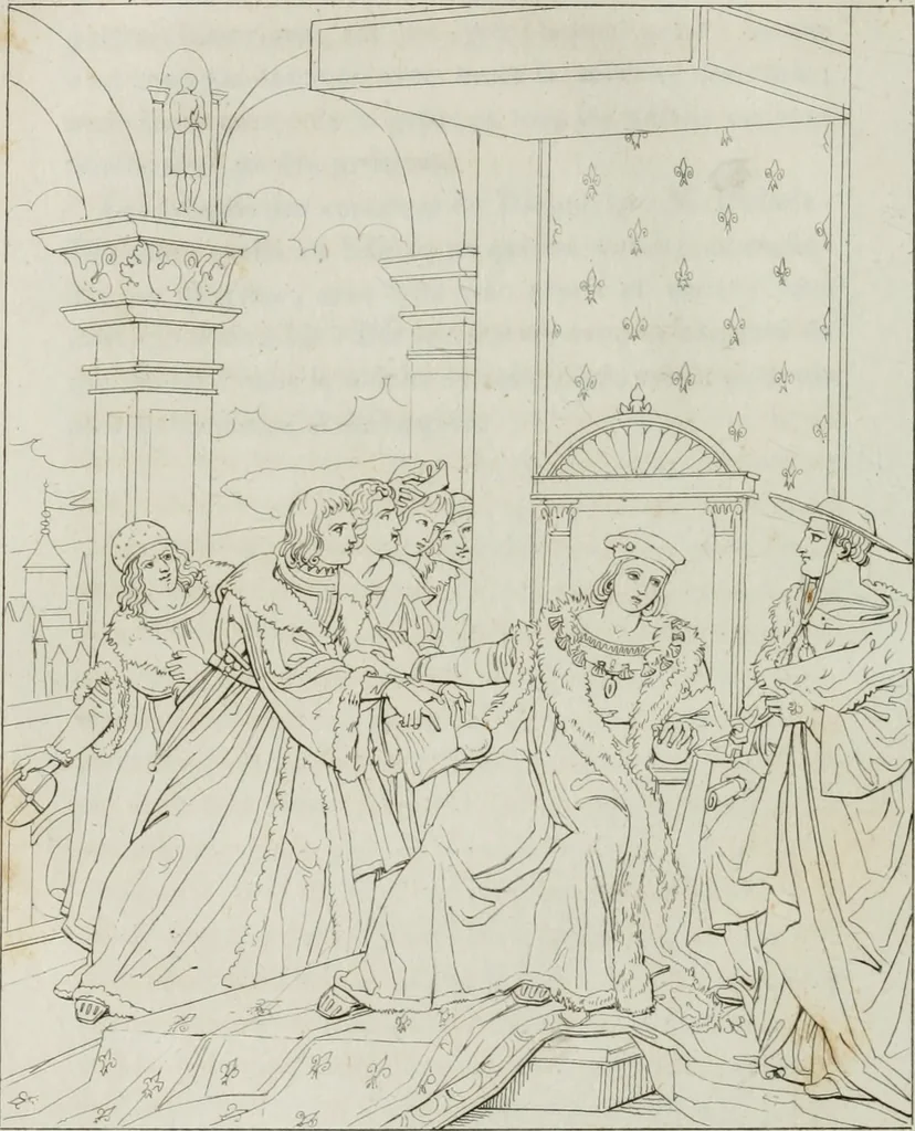 An illustration from Annales de l'école française des beaux-arts : recueil de gravures au trait ... avec des notices historiques et critiques, des considérations sur l'état et les progrès des arts, la biographie des artistes dont la France déplore chaque année la perte, etc., etc., 1827, leaf 199