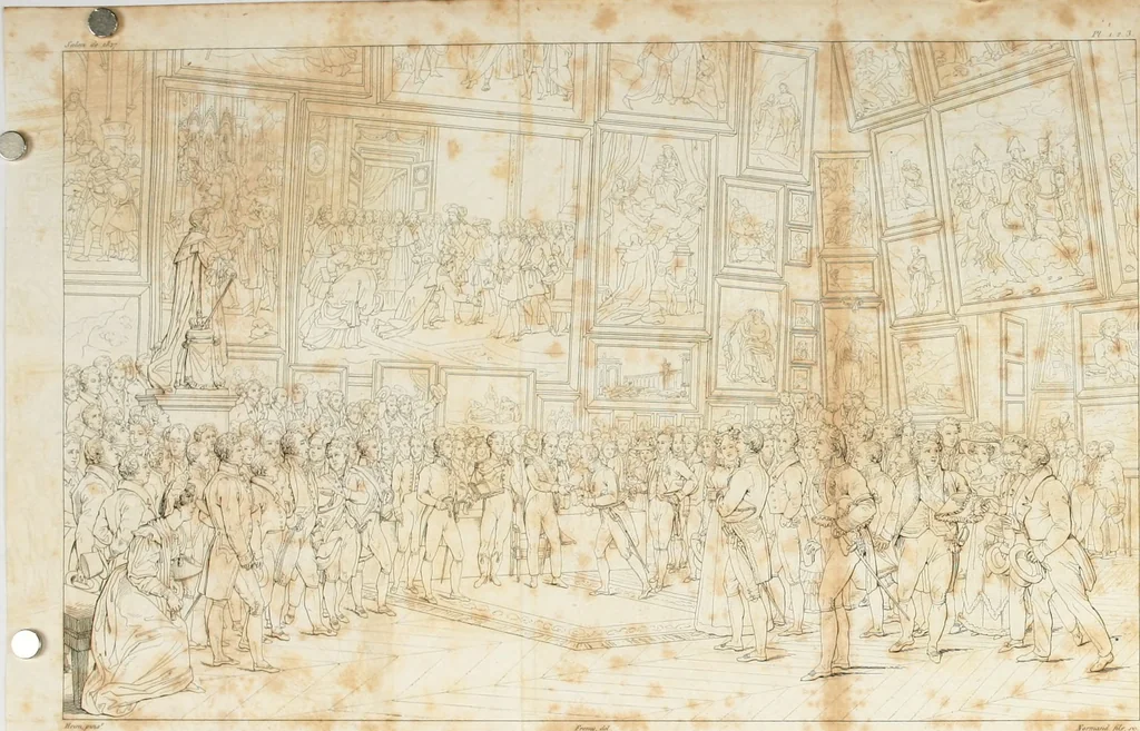 An illustration from Annales de l'école française des beaux-arts : recueil de gravures au trait ... avec des notices historiques et critiques, des considérations sur l'état et les progrès des arts, la biographie des artistes dont la France déplore chaque année la perte, etc., etc., 1827, leaf 20