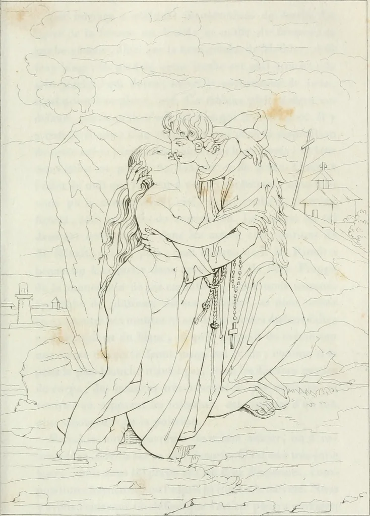 An illustration from Annales de l'école française des beaux-arts : recueil de gravures au trait ... avec des notices historiques et critiques, des considérations sur l'état et les progrès des arts, la biographie des artistes dont la France déplore chaque année la perte, etc., etc., 1827, leaf 204
