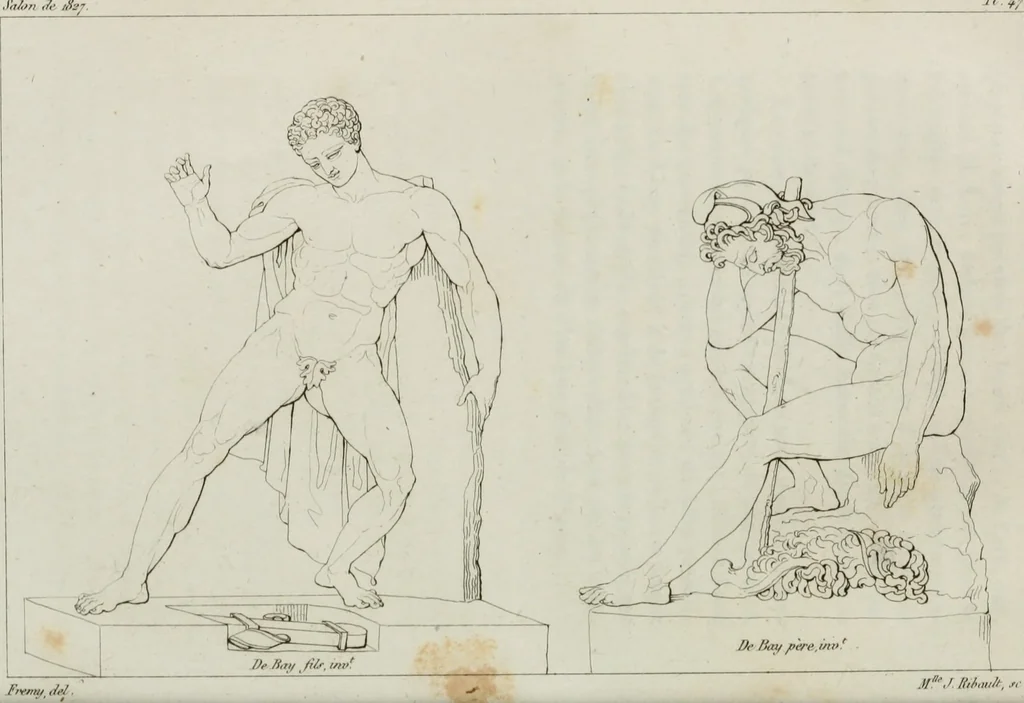 An illustration from Annales de l'école française des beaux-arts : recueil de gravures au trait ... avec des notices historiques et critiques, des considérations sur l'état et les progrès des arts, la biographie des artistes dont la France déplore chaque année la perte, etc., etc., 1827, leaf 213
