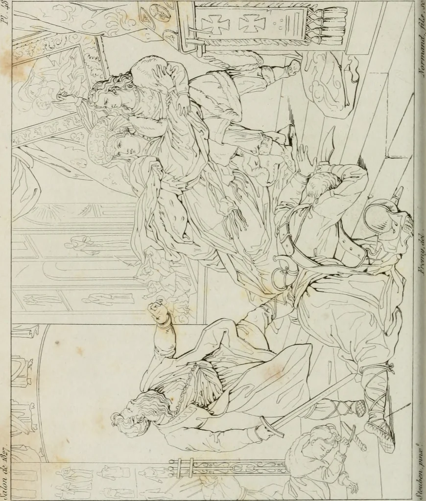 An illustration from Annales de l'école française des beaux-arts : recueil de gravures au trait ... avec des notices historiques et critiques, des considérations sur l'état et les progrès des arts, la biographie des artistes dont la France déplore chaque année la perte, etc., etc., 1827, leaf 219