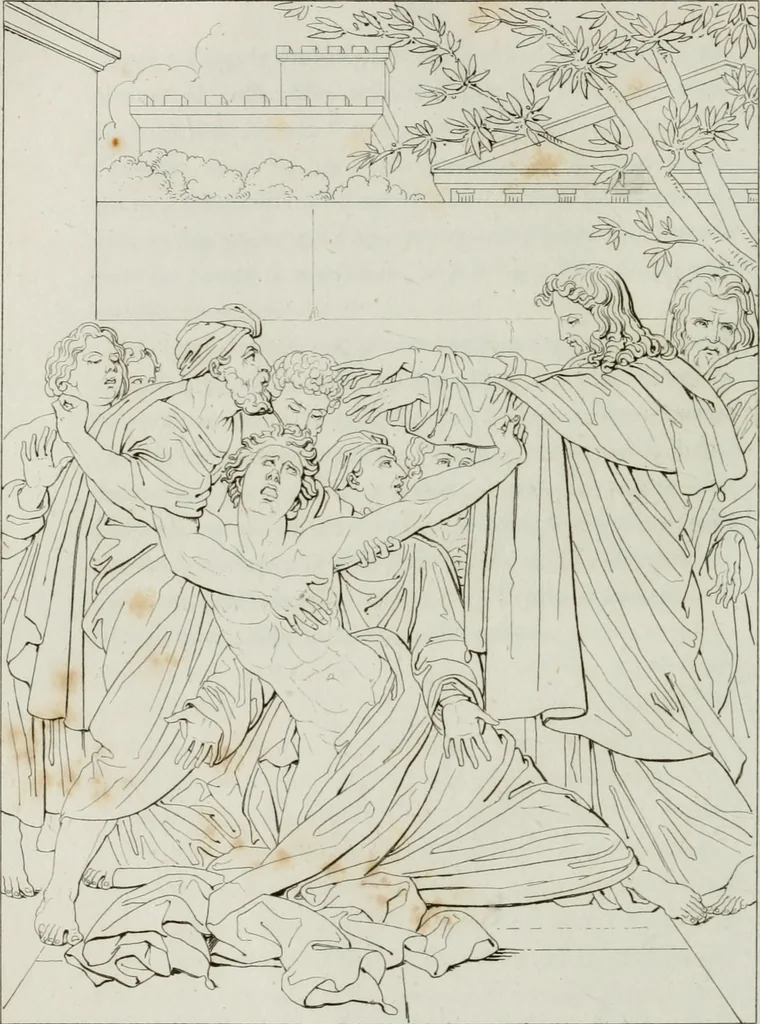 An illustration from Annales de l'école française des beaux-arts : recueil de gravures au trait ... avec des notices historiques et critiques, des considérations sur l'état et les progrès des arts, la biographie des artistes dont la France déplore chaque année la perte, etc., etc., 1827, leaf 227