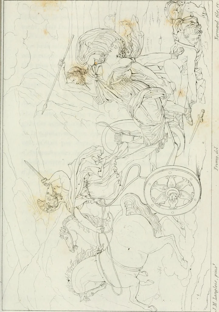 An illustration from Annales de l'école française des beaux-arts : recueil de gravures au trait ... avec des notices historiques et critiques, des considérations sur l'état et les progrès des arts, la biographie des artistes dont la France déplore chaque année la perte, etc., etc., 1827, leaf 234