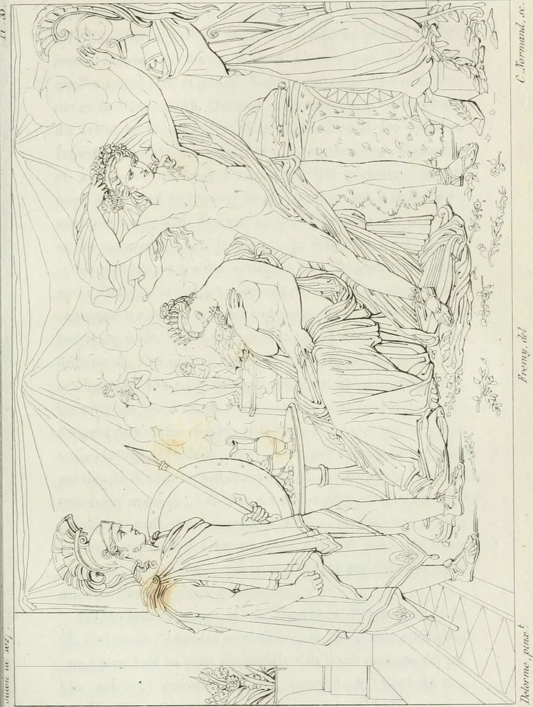 An illustration from Annales de l'école française des beaux-arts : recueil de gravures au trait ... avec des notices historiques et critiques, des considérations sur l'état et les progrès des arts, la biographie des artistes dont la France déplore chaque année la perte, etc., etc., 1827, leaf 238