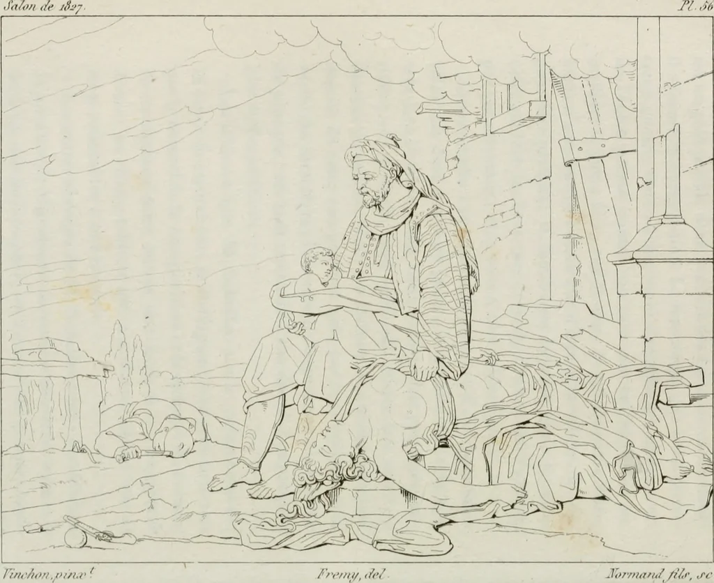 An illustration from Annales de l'école française des beaux-arts : recueil de gravures au trait ... avec des notices historiques et critiques, des considérations sur l'état et les progrès des arts, la biographie des artistes dont la France déplore chaque année la perte, etc., etc., 1827, leaf 251