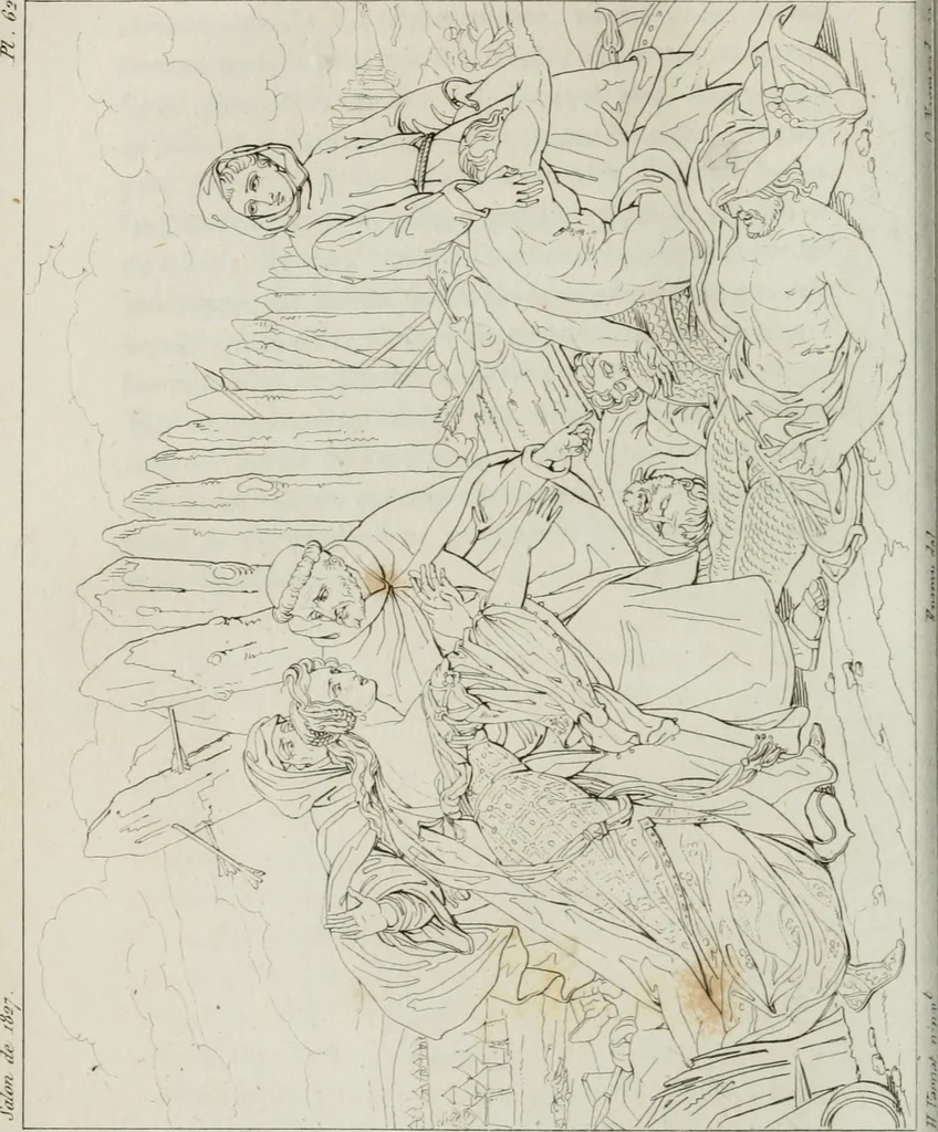 An illustration from Annales de l'école française des beaux-arts : recueil de gravures au trait ... avec des notices historiques et critiques, des considérations sur l'état et les progrès des arts, la biographie des artistes dont la France déplore chaque année la perte, etc., etc., 1827, leaf 273