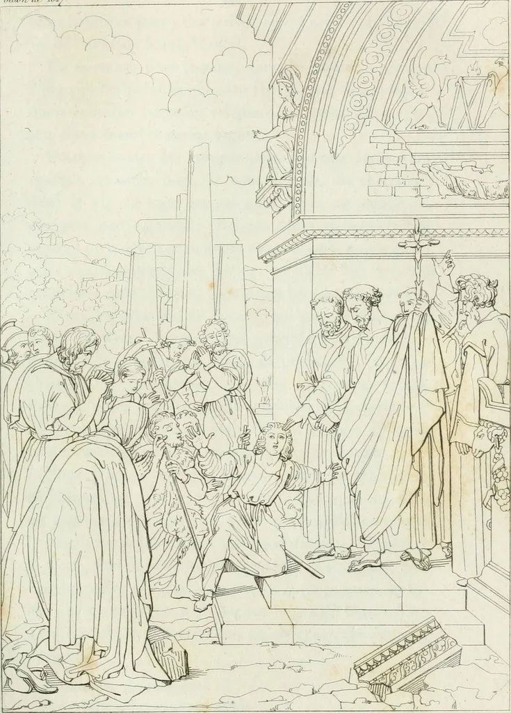 An illustration from Annales de l'école française des beaux-arts : recueil de gravures au trait ... avec des notices historiques et critiques, des considérations sur l'état et les progrès des arts, la biographie des artistes dont la France déplore chaque année la perte, etc., etc., 1827, leaf 280