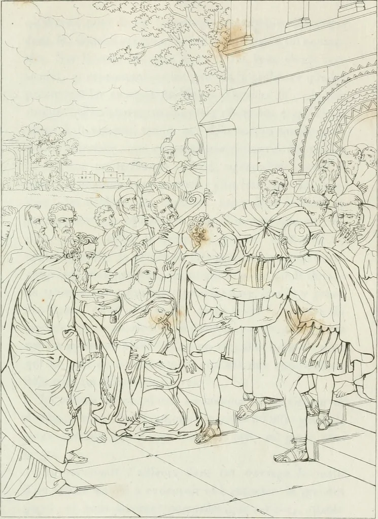 An illustration from Annales de l'école française des beaux-arts : recueil de gravures au trait ... avec des notices historiques et critiques, des considérations sur l'état et les progrès des arts, la biographie des artistes dont la France déplore chaque année la perte, etc., etc., 1827, leaf 284