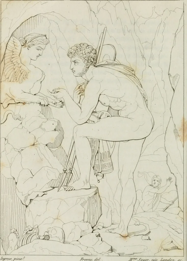 An illustration from Annales de l'école française des beaux-arts : recueil de gravures au trait ... avec des notices historiques et critiques, des considérations sur l'état et les progrès des arts, la biographie des artistes dont la France déplore chaque année la perte, etc., etc., 1827, leaf 289