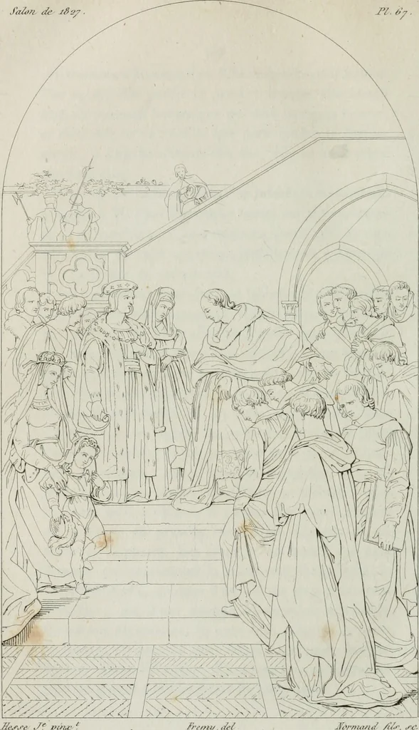 An illustration from Annales de l'école française des beaux-arts : recueil de gravures au trait ... avec des notices historiques et critiques, des considérations sur l'état et les progrès des arts, la biographie des artistes dont la France déplore chaque année la perte, etc., etc., 1827, leaf 297