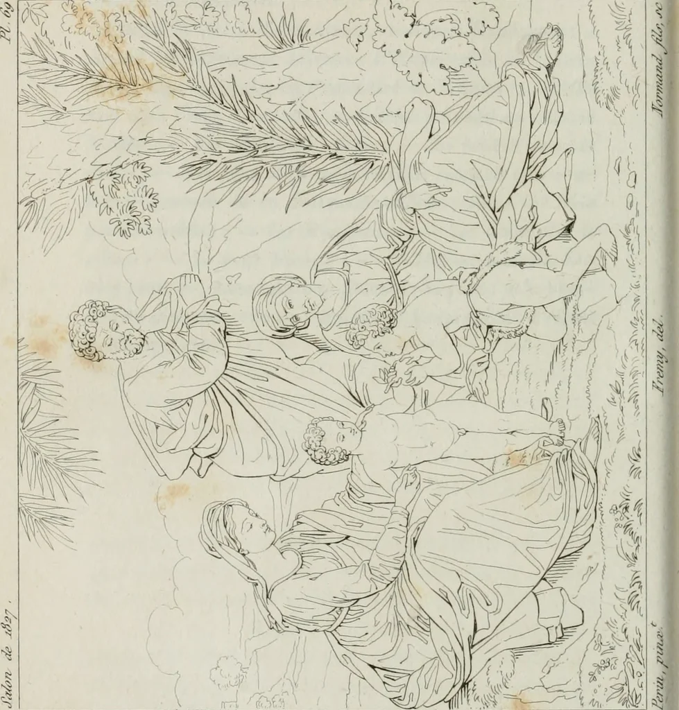 An illustration from Annales de l'école française des beaux-arts : recueil de gravures au trait ... avec des notices historiques et critiques, des considérations sur l'état et les progrès des arts, la biographie des artistes dont la France déplore chaque année la perte, etc., etc., 1827, leaf 307