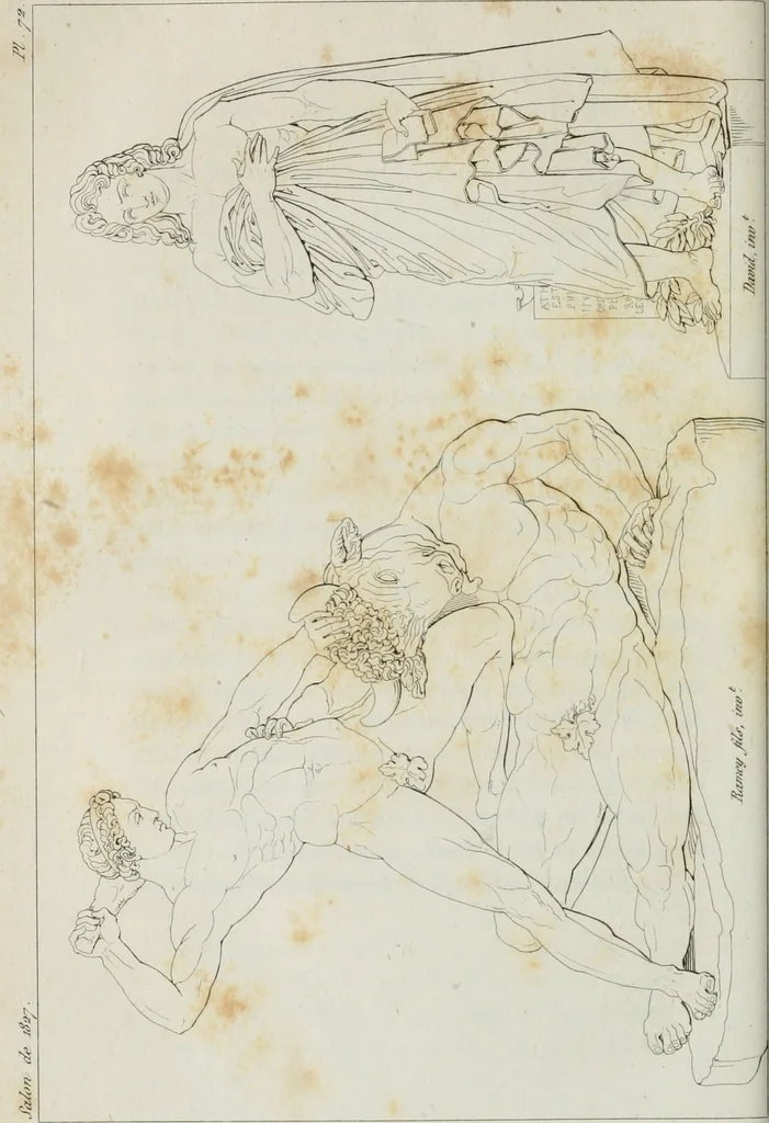 An illustration from Annales de l'école française des beaux-arts : recueil de gravures au trait ... avec des notices historiques et critiques, des considérations sur l'état et les progrès des arts, la biographie des artistes dont la France déplore chaque année la perte, etc., etc., 1827, leaf 317