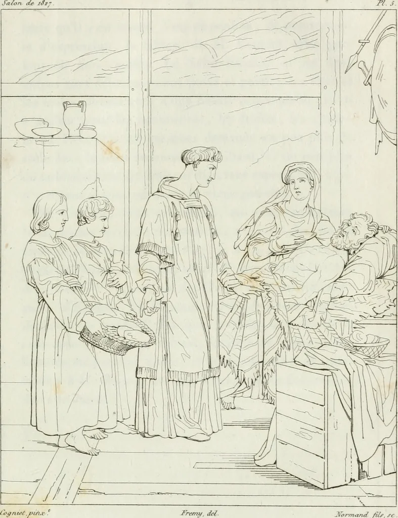 An illustration from Annales de l'école française des beaux-arts : recueil de gravures au trait ... avec des notices historiques et critiques, des considérations sur l'état et les progrès des arts, la biographie des artistes dont la France déplore chaque année la perte, etc., etc., 1827, leaf 34