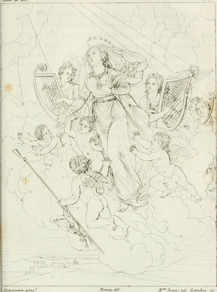 An illustration from Annales de l'école française des beaux-arts : recueil de gravures au trait ... avec des notices historiques et critiques, des considérations sur l'état et les progrès des arts, la biographie des artistes dont la France déplore chaque année la perte, etc., etc., 1827, leaf 38