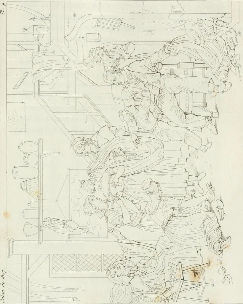 An illustration from Annales de l'école française des beaux-arts : recueil de gravures au trait ... avec des notices historiques et critiques, des considérations sur l'état et les progrès des arts, la biographie des artistes dont la France déplore chaque année la perte, etc., etc., 1827, leaf 52
